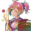 Kantai Collection : Aoba 181903
ahoge anthropomorphism blue hair flower green eyes pink ponytail short smile uniform wink   anime picture
