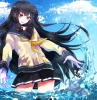 Kantai Collection : Isokaze 181934
anthropomorphism black hair gloves long red eyes sky smile uniform water   anime picture