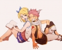 Fairy Tail : Lucy Heartfilia Natsu Dragneel 182074
barefoot blonde hair blush book brown eyes horns long pink ribbon sandals scarf short side tail skirt smile tattoo   anime picture