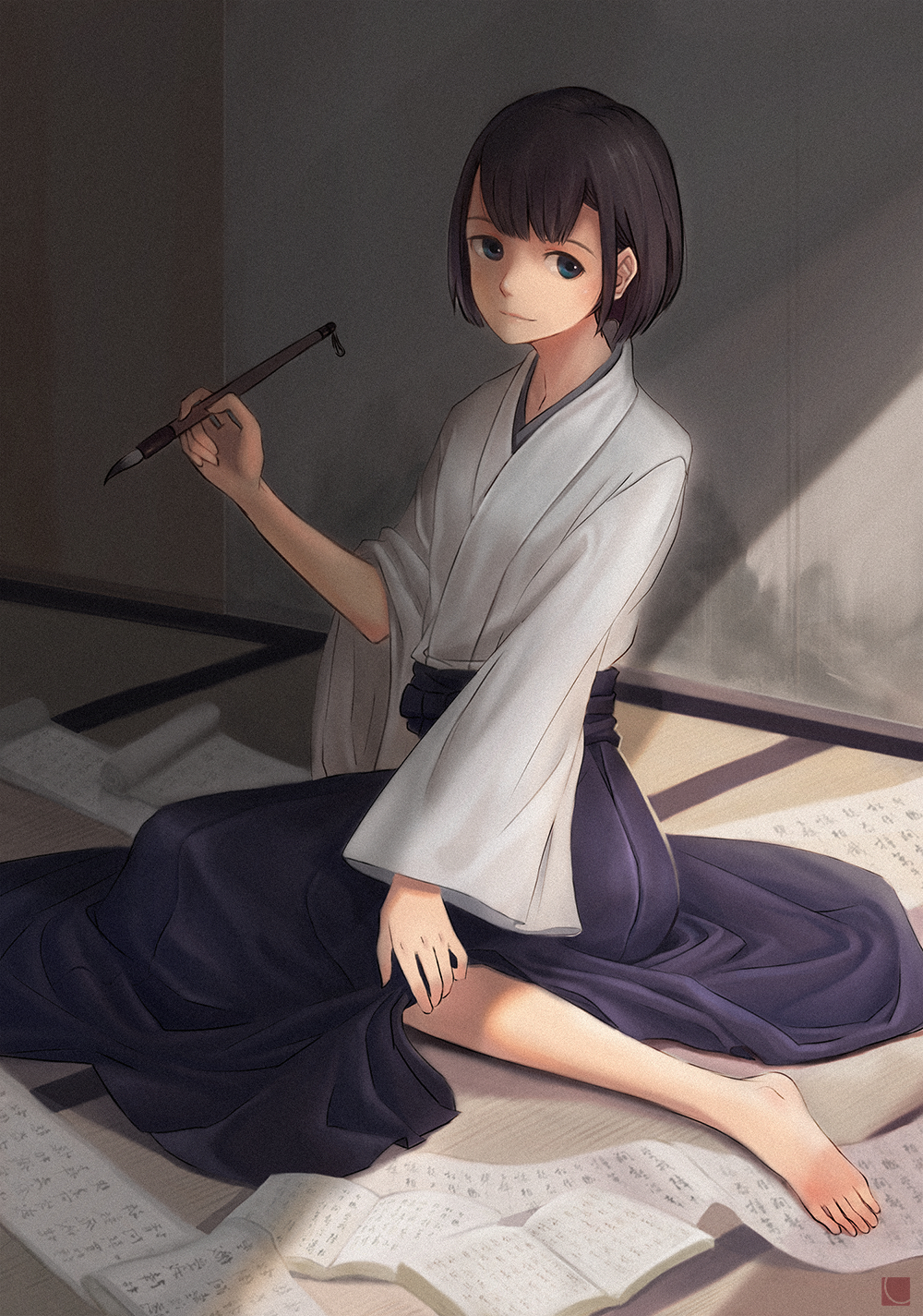 Anime, CG, Pictures, barefoot, black, hair, blue, eyes, hakama, short, smile, , , picture, , |, , 
