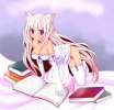 Anime CG Anime Pictures      182213
bed blonde hair book choker dress gloves long neko mimi purple eyes thigh highs   anime picture