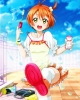 Love Live! School Idol Project : Hoshizora Rin 182263
ahoge blush green eyes hairpins happy orange hair school bag short side tail skirt sky thigh highs   anime picture