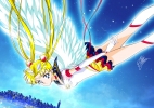 Sailor Moon : Eternal Sailor Moon 182276
blonde hair blue eyes gloves jewelry long mahou shoujo night odango sky twin tails wings   anime picture