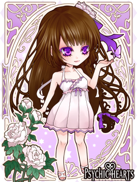 Psychic Hearts :  182606
 669196  psychic hearts   ( Anime CG Anime Pictures      ) 182606 
blush brown hair butterfly chibi dress flower headdress long purple eyes ribbon sandals smile   anime picture