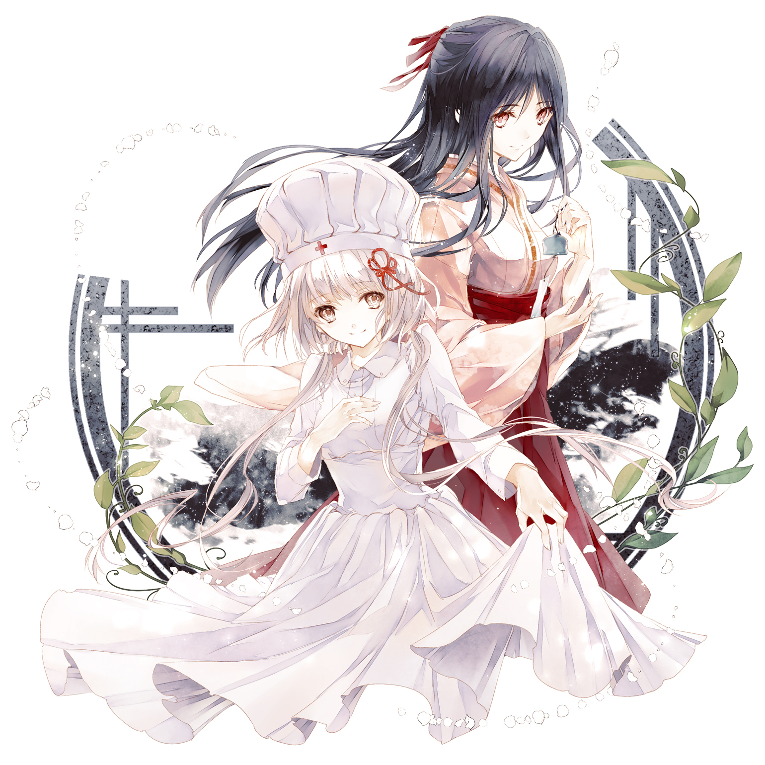 Anime, CG, Pictures, albino, bells, black, hair, dress, flower, long, ribbon, smile, twin, tails, white, , , picture, , |, , 