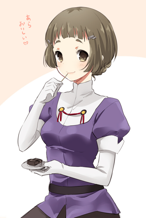 Kantai, Collection, Myoukou, anthropomorphism, blush, brown, eyes, hair, gloves, hairpins, heart, short, smile, sweets, , , anime, picture, , |, , , pictures