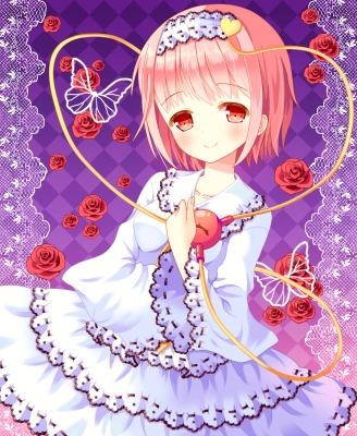Touhou : Komeiji Satori 182707
 669326  touhou  komeiji satori   ( Anime CG Anime Pictures      ) 182707   : Hazakura Satsuki
blush butterfly dress flower hair band heart pink red eyes short smile   anime picture