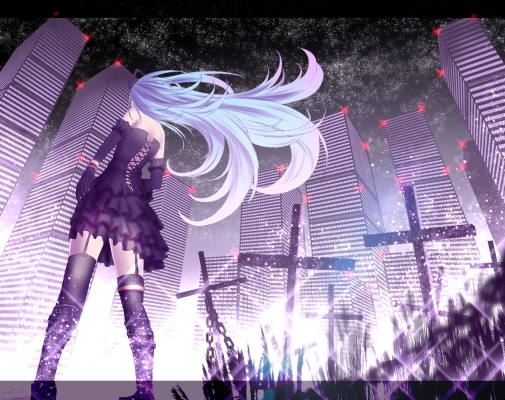 Vocaloid : Hatsune Miku 182739
 669363  vocaloid  hatsune miku   ( Anime CG Anime Pictures      ) 182739   : yusuke.
blue hair dress gloves long night stars thigh highs   anime picture