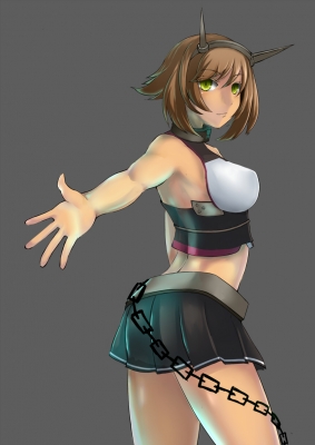 Kantai Collection : Mutsu 182863
 669488  kantai collection  mutsu   ( Anime CG Anime Pictures      ) 182863   : Yashichii
anthropomorphism brown hair chain green eyes band short skirt smile   anime picture