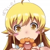 Bakemonogatari : Oshino Shinobu 182749
ahoge blonde hair blush eating long pointy ears ribbon sweets yellow eyes   anime picture