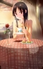 K ON! : Akiyama Mio 182778
black hair brown eyes flower food hairpins happy long sky sunset   anime picture