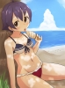 Kantai Collection : Sakawa 182833
anthropomorphism beach bikini blush brown eyes eating ice cream purple hair short sky water   anime picture