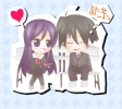 School Days : Itou Makoto Katsura Kotonoha 182942
ahoge chibi couple happy heart long hair purple eyes seifuku short stars sweatdrop thigh highs ^_^   anime picture