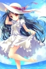 Anime CG Anime Pictures      182993
barefoot black hair dress hat long orange eyes ribbon sky water   anime picture