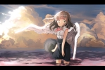 Anime CG Anime Pictures      183017
brown hair long ribbon skirt sky tenshi water yellow eyes   anime picture