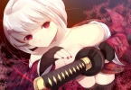 Anime CG Anime Pictures      183084
gloves kimono nail polish red eyes short hair sword thigh highs white   anime picture