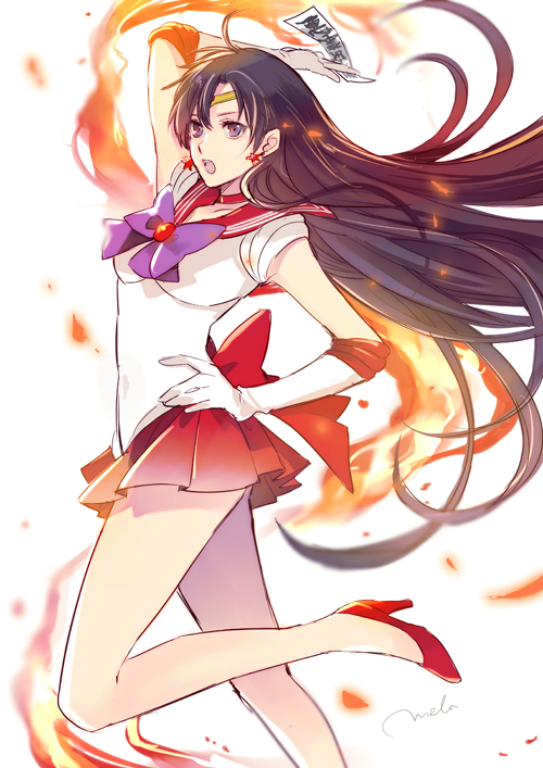 Sailor, Moon, Mars, angry, black, hair, choker, fire, gloves, high, heels, long, mahou, shoujo, purple, eyes, ribbon, skirt, , , anime, picture, , |, , , pictures