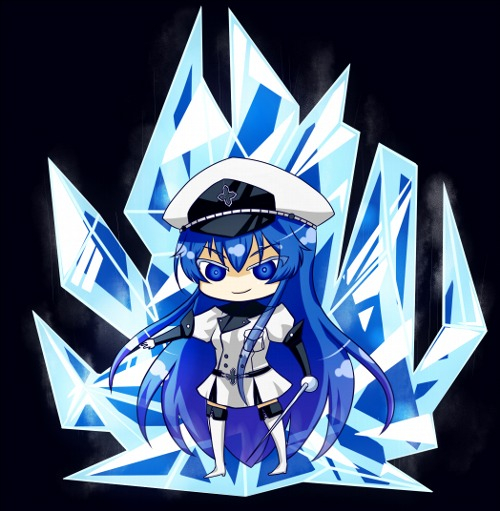 Akame, Kill, Esdeath, blue, eyes, hair, boots, chibi, dress, long, smile, , , anime, picture, , |, , , pictures