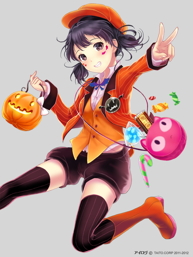 Anime, CG, Pictures, black, hair, blush, boots, halloween, eyes, short, shorts, smile, sweets, thigh, highs, twin, tails, , , picture, , |, , 