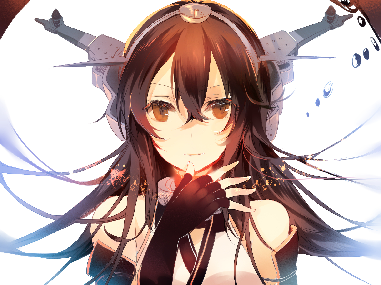 Kantai, Collection, Nagato, anthropomorphism, black, hair, brown, eyes, gloves, headdress, long, smile, wallpaper, , , anime, picture, , |, , , pictures