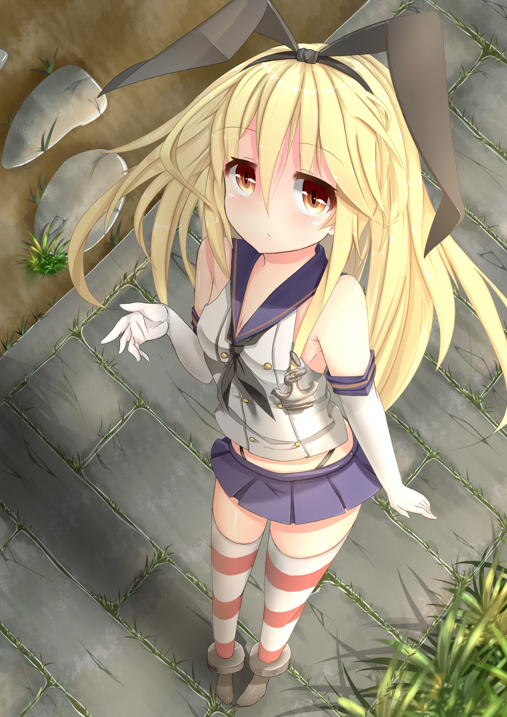 Kantai, Collection, Shimakaze, anthropomorphism, bikini, blonde, hair, blush, boots, brown, eyes, gloves, band, long, skirt, thigh, highs, , , anime, picture, , |, , , pictures