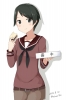 Kantai Collection : Mogami 183237
anthropomorphism black eyes hair blush eating food short uniform   anime picture