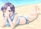 The Idolmaster : Kikuchi Makoto 183286
ahoge barefoot beach bikini black eyes hair blush ribbon short smile water   anime picture