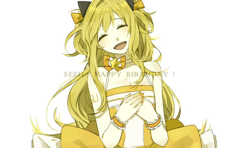 Vocaloid, SeeU, birthday, blonde, hair, blush, choker, dress, happy, long, nail, polish, ^_^, , , anime, picture, , |, , , pictures