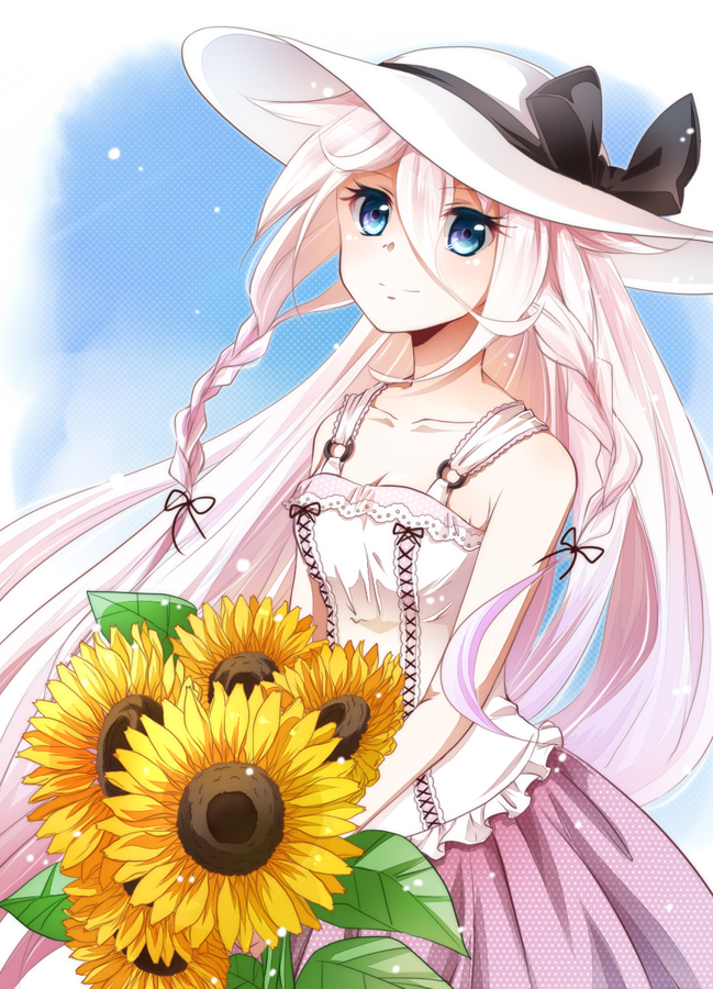 Vocaloid, IA, blue, eyes, braids, dress, flower, long, hair, smile, twin, tails, white, , , anime, picture, , |, , , pictures