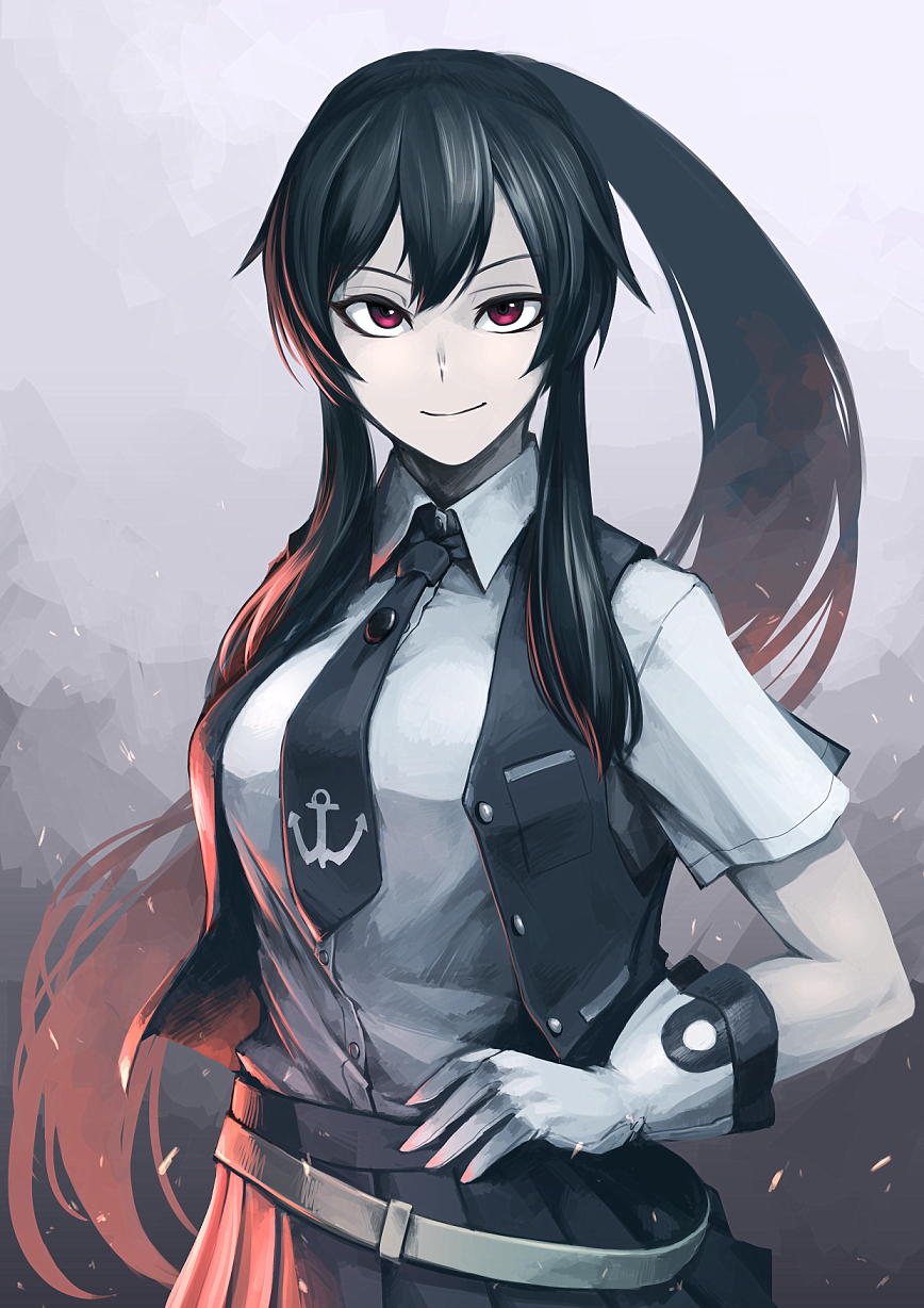 Kantai, Collection, Yahagi, anthropomorphism, black, hair, gloves, long, ponytail, eyes, skirt, smile, , , anime, picture, , |, , , pictures