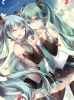 Vocaloid : Hatsune Miku 183576
blue eyes hair green happy headphones heart long microphone nail polish skirt sky smile thigh highs tie twin tails twins wink   anime picture