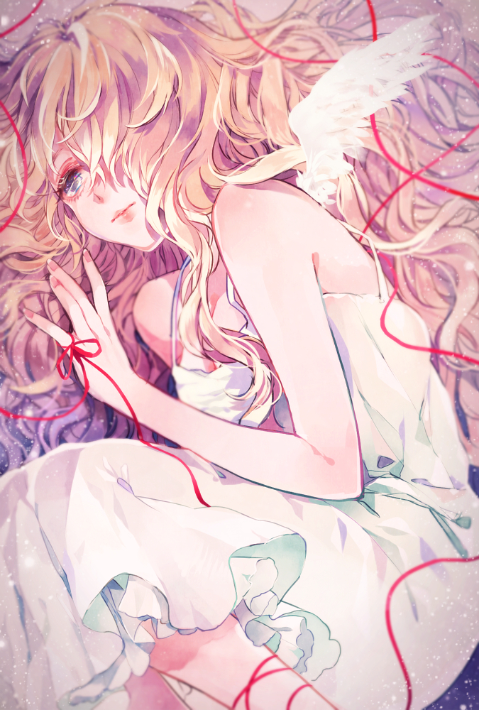 Anime, CG, Pictures, blonde, hair, blue, eyes, long, ribbon, sundress, wings, , , picture, , |, , 