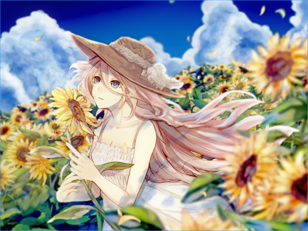 Vocaloid, IA, blue, eyes, braids, flower, long, hair, pink, summer, sundress, , , anime, picture, , |, , , pictures