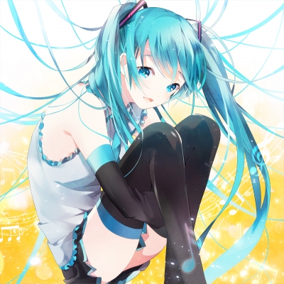 Vocaloid : Hatsune Miku 183638
 670277  vocaloid  hatsune miku   ( Anime CG Anime Pictures      ) 183638   : Kamari
blue eyes hair happy long music skirt thigh highs twin tails   anime picture