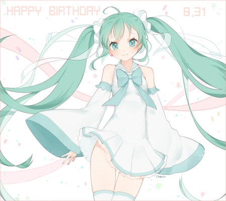Vocaloid : Hatsune Miku 183741
 670383  vocaloid  hatsune miku   ( Anime CG Anime Pictures      ) 183741   : marin  ma2 rin 
ahoge dress green eyes hair long nail polish ribbon smile thigh highs twin tails   anime picture