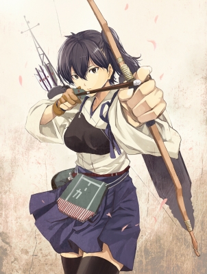 Kantai Collection : Kaga 183807
 670453  kantai collection  kaga   ( Anime CG Anime Pictures      ) 183807   : Tomozo
anthropomorphism black eyes hair bow and arrow gloves short side tail skirt thigh highs   anime picture