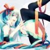 Vocaloid : Hatsune Miku 183697
blue hair green eyes happy jewelry long ribbon skirt thigh highs tie twin tails   anime picture
