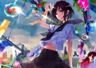 Anime CG Anime Pictures      183700
black hair blue eyes flower red seifuku short sky   anime picture