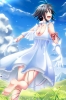 The Idolmaster : Kikuchi Makoto 183764
ahoge animal barefoot black hair blue eyes blush dress gloves happy short sky   anime picture