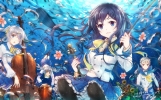 Anime CG Anime Pictures      179771
animal blue eyes hair blush flower grey group hairpins happy long moon musical instrument pantyhose ribbon seifuku short shorts smile twin tails underwater violin   anime picture