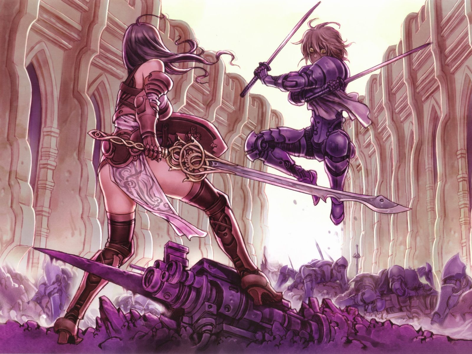 Аниме девушки сражаются на мечах