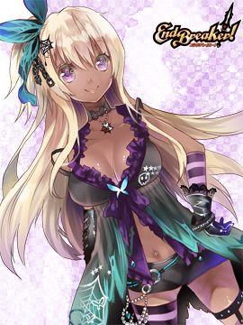 End Breaker! :  181478
 668082  end breaker   ( Anime CG Anime Pictures      ) 181478 
blonde hair choker dark skin garter gloves headdress jewelry long purple eyes shorts smile   anime picture