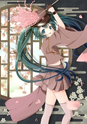 Vocaloid : Hatsune Miku 181405
 667995  vocaloid  hatsune miku   ( Anime CG Anime Pictures      ) 181405   : Fukio
blue eyes hair blush flower happy hat long ribbon sakura skirt thigh highs twin tails   anime picture