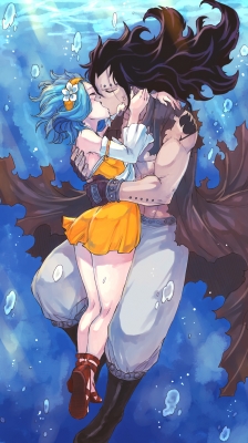 Fairy Tail : Gajeel Redfox Levy McGarden 181435
 668033  fairy tail  gajeel redfox levy mcgarden   ( Anime CG Anime Pictures      ) 181435   : Rusky
black hair blue blush boots flower headdress hug kiss long ribbon sandals short tattoo underwater   anime picture