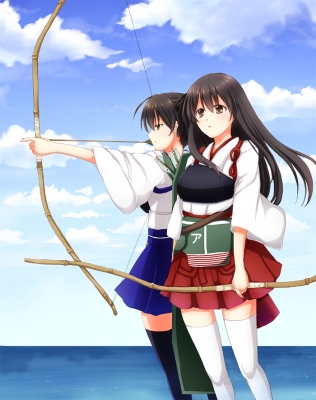 Kantai Collection : Akagi Kaga 181458
 668060  kantai collection  akagi kaga   ( Anime CG Anime Pictures      ) 181458   : Sotogawa MAX
anthropomorphism bow and arrow brown eyes hair gloves long side tail sketch sky thigh highs water   anime picture