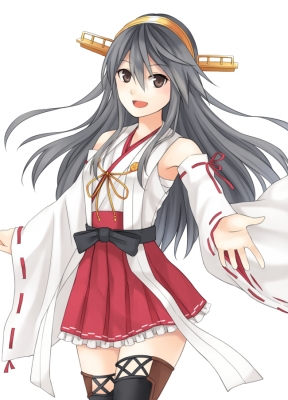 Kantai Collection : Haruna 181524
 668127  kantai collection  haruna   ( Anime CG Anime Pictures      ) 181524   : Ritou
anthropomorphism black hair brown eyes happy headdress long sarashi skirt thigh highs   anime picture