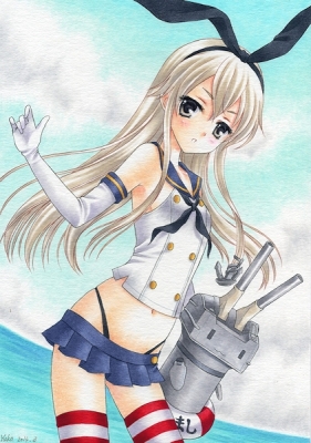 Kantai Collection : Rensouhou chan Shimakaze 181583
 668187  kantai collection  rensouhou chan shimakaze   ( Anime CG Anime Pictures      ) 181583   : Yukiou
:3 anthropomorphism bikini black eyes blonde hair gloves band long skirt thigh highs water float weapon   anime picture