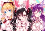 Love Live! School Idol Project : Ayase Eli Toujou Nozomi Yazawa Nico 181388
black hair blonde blue eyes curly green group headdress heart jewelry long ponytail purple red ribbon twin tails wink   anime picture