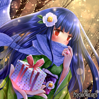 Psychic Hearts :  181745
 668351  psychic hearts   ( Anime CG Anime Pictures      ) 181745 
blue hair blush flower jewelry kimono long night red eyes ribbon scarf shy valentine winter   anime picture