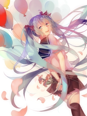 Vocaloid : Hatsune Miku 181685
 668290  vocaloid  hatsune miku   ( Anime CG Anime Pictures      ) 181685   : SAIL Ling
balloon blue hair blush flower green eyes happy long ribbon seifuku thigh highs twin tails   anime picture